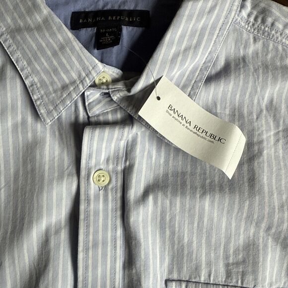 Banana Republic Mens Shirt Large Blue White Button Down Oxford Pocket Soft NWT - Picture 6 of 8